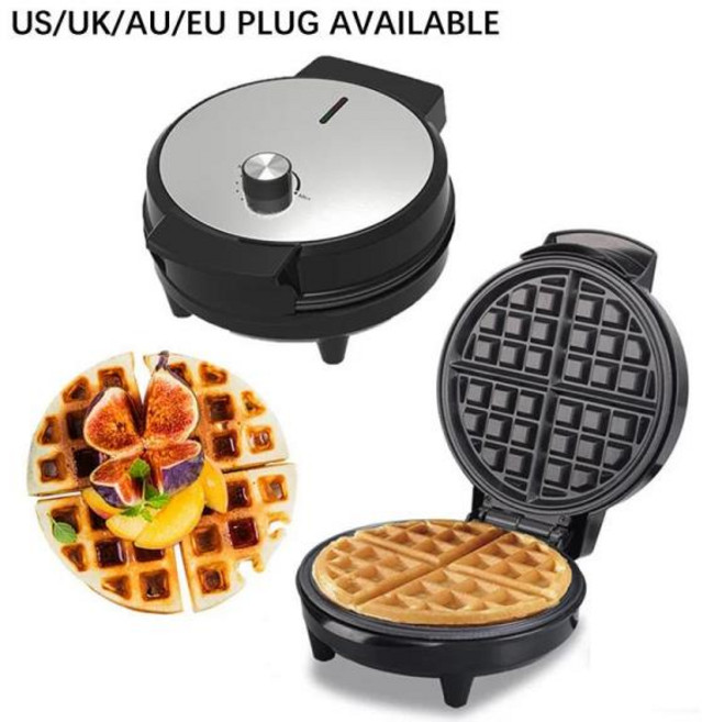 라운드 와플 메이커 아침 샌드위치 메이커 조절 가능한 온도 조절 7단계 가정용 전기 팬케이크 그릴, 01 European standard, 01 Black + Silver