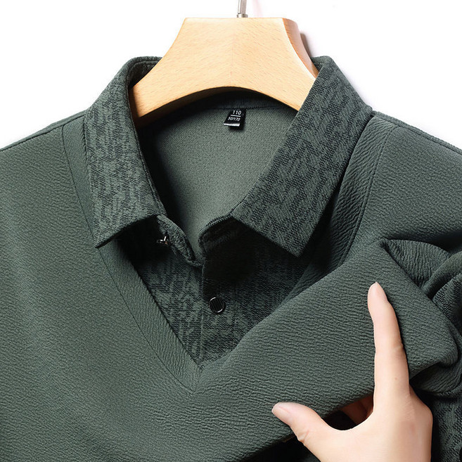 봄 가을 중년 남성 폴로 긴팔티 캐주얼 터틀넥 상의 슬림핏 중장년 아빠 폴로넥 티셔츠 페이크 투피스 남자 폴로 셔츠 WXY