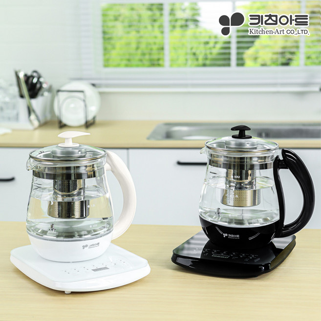 키친아트 1.7L 유리 전기 티포트 이중단열 304스텐 전기포트 화이트 블랙 3중 과열 방지 약탕기 분유 포트, 전기 티포트 1.7L 블랙