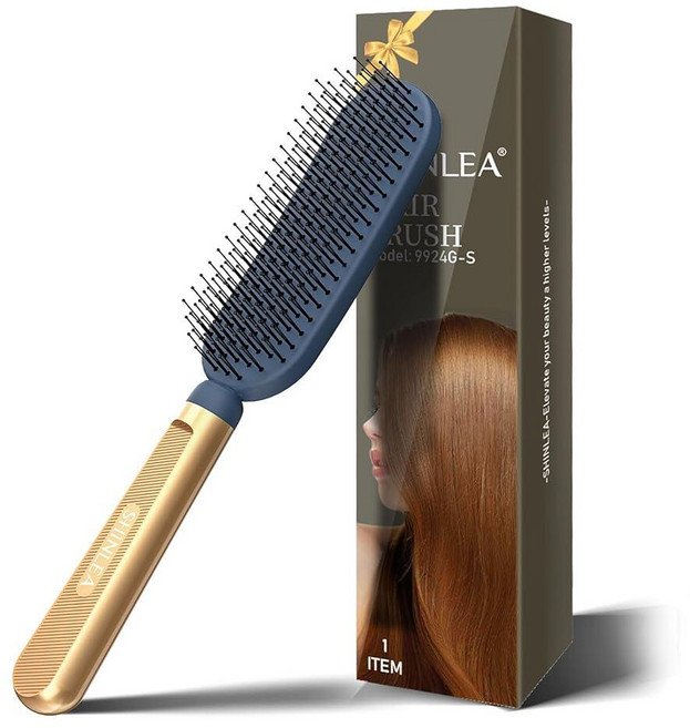 SHINLEA 얇고 두꺼운 모발용 슬림 헤어 브러시 깊은 엉킴 제거 및 마사지를 위한 부드러운 이중 나일론 빗살 금속 주입 럭셔리 골드 핸들 여성 남성 아동용 선물 189, 1개