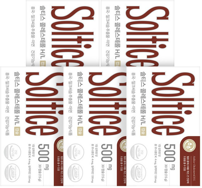 솔티스 홍국 콜레스테롤 HDL LDL 간 건강 밀크씨슬 면역 기능, 30정, 5박스