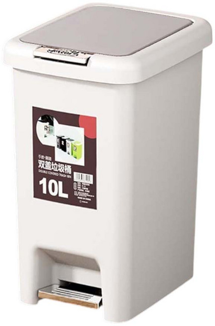 雙開垃圾桶 腳踩 按壓, 象牙白 10L