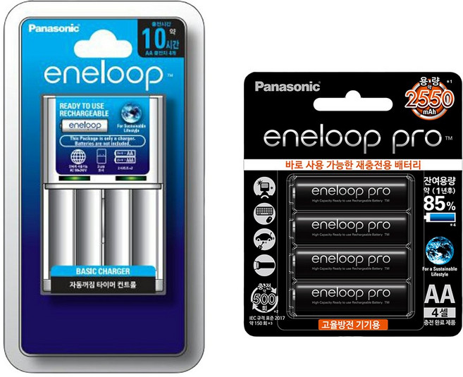 파나소닉 건전지 충전기 BQCC51K + 에네루프 프로 충전지 AA 4p 세트, 1세트