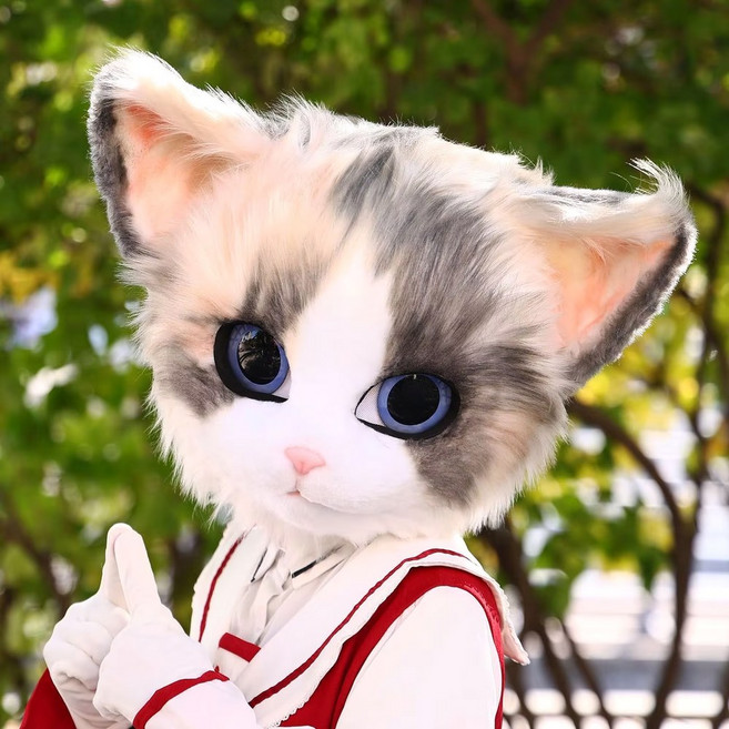 Fursuit 마스크 수제 애니메이션 머리 페르시아 모피 고양이 Kigurumi 코스프레