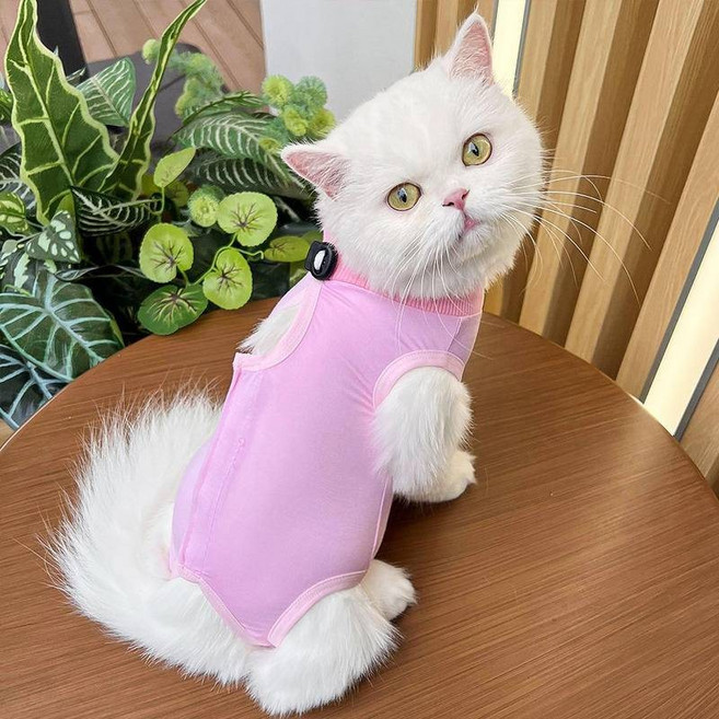 貓咪衣服 絕育術後服 防舔咬 柔軟 超彈, 粉色