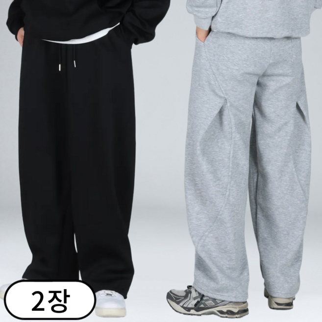 1+1 남자 커브드 절개 스판 밴딩 와이드 팬츠 트레이닝 바지 조거팬츠 (6705-2)