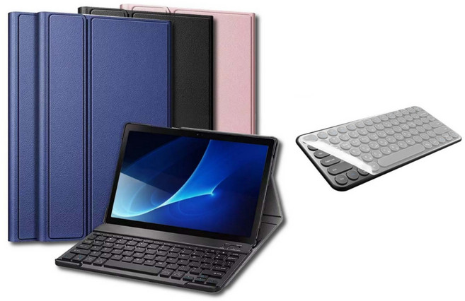 갤럭시탭A6 10.1 With Spen SM-P580N P585N 호환 S펜 블루투스 무선 키보드 케이스 북커버 케이스나라 삼성, 핑크골드