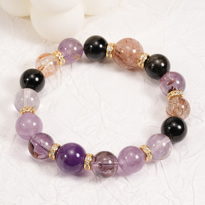 오누이디스플레이 여성 천연원석 믹스 원석 팔찌 재물운 행운 비즈 팔찌 큐빅 포인트 팔찌