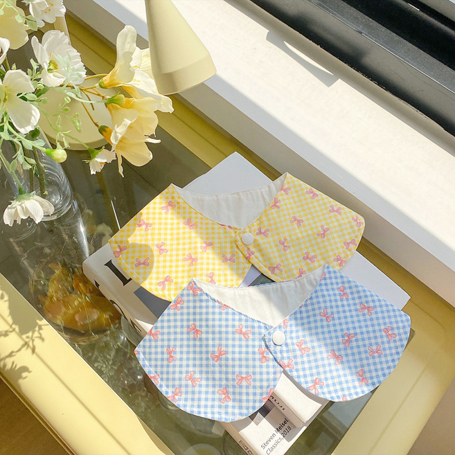 리본체크 강아지케이프 강아지 고양이 스카프, 1개, 옐로우