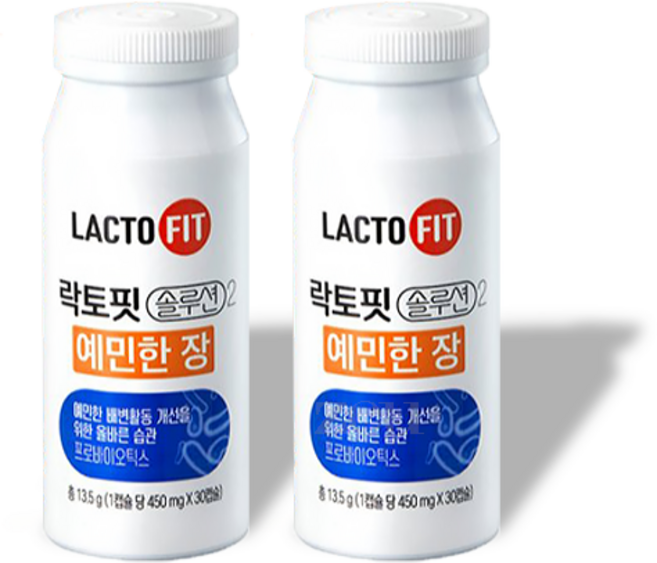 [ZEU] 종근당건강 락토핏 솔루션 2 예민한장 450mg x 30캡슐 장건강 유산균 프로바이오틱스, 30정, 2개