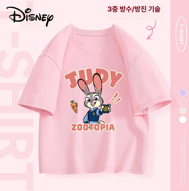 주토피아 티셔츠 반팔 키즈 면 루즈핏 캐릭터 오버핏 어린이 아동, 1개, 핑크 자부티 5