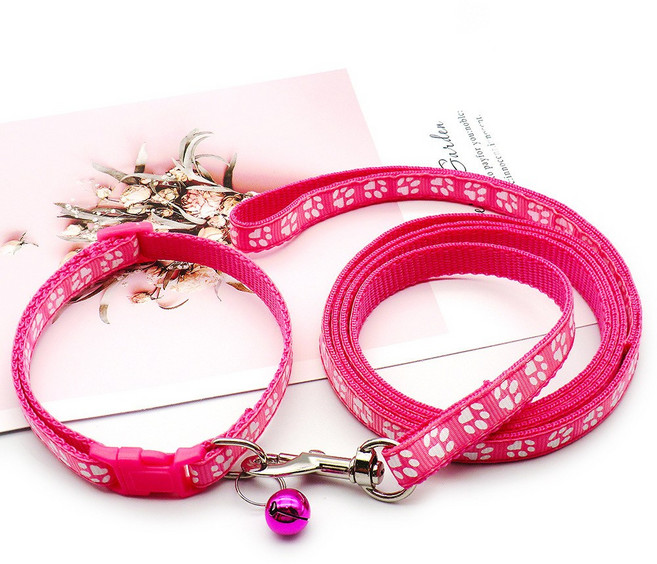 고양이목줄산책줄 고양이와 개 목줄+리드줄, 장미빛, 1세트