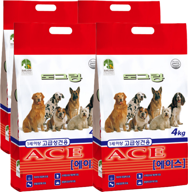 [무료배송]도그랑 에이스 ACE 절약형 4kg x 4포 16kg 고급성견용 강아지 사료, 4개