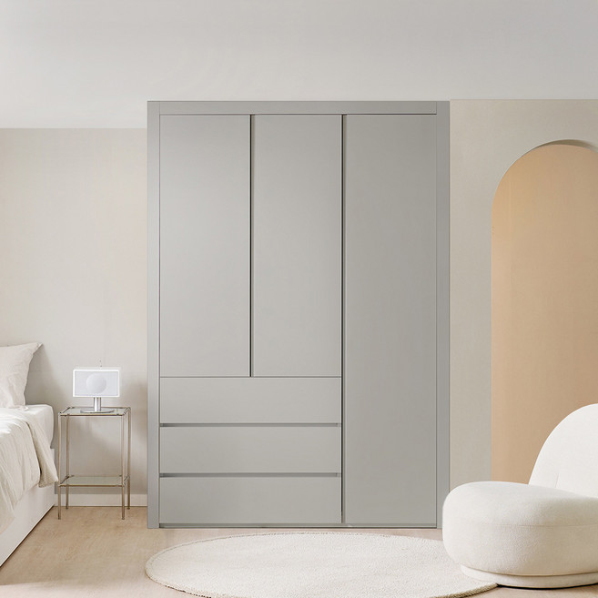 보루네오 네오3단서랍 작은방 붙박이장 여닫이 180cm 6자 E0등급, 웜그레이