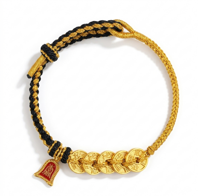 재물운 금전 매듭팔찌 길이 조절 매듭 엽전 행운끈 소원 성취