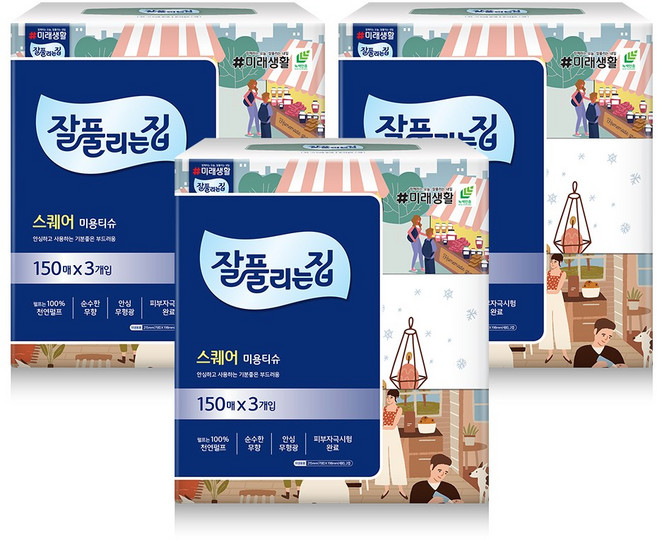 잘풀리는집 스퀘어 미용티슈 150매 3입 3팩, 9개