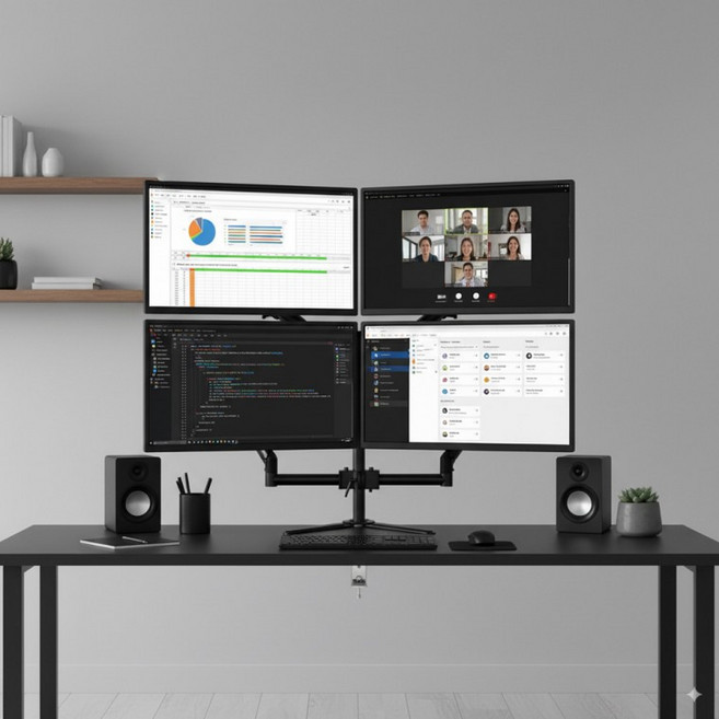 누버바 M15 쿼드 모니터암 4대용 업무용 모니터 스탠드, 1개, 블랙