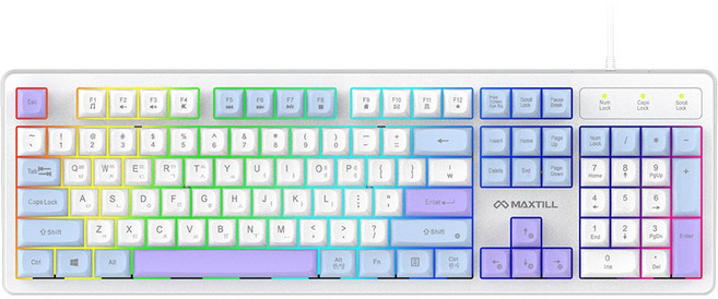 맥스틸 멤브레인 3컬러 키캡 RGB USB 유선 일반형 키보드, 0 블루 + 키스킨, GM-KM1U, 제조사축