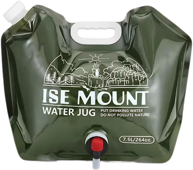 ISE MOUNT 7.5L 露營摺疊水袋水壺 大容量戶外飲水 旋鈕式出水, 綠色