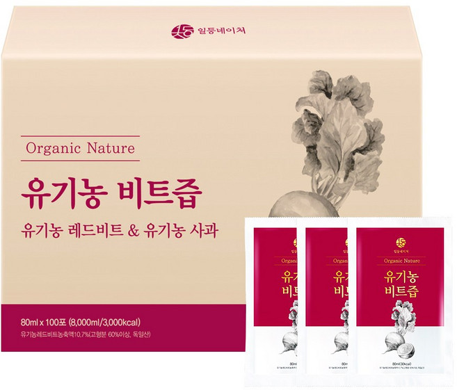 일등네이처 유기농 레드비트즙 100% 사과 HACCP, 80ml, 100개