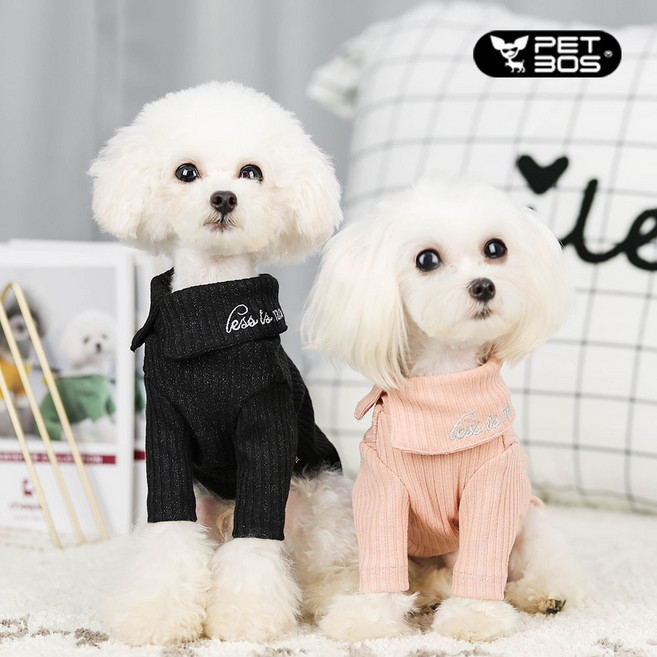 펫보스 강아지 애견 골지 폴라 티셔츠, 핑크, 1개