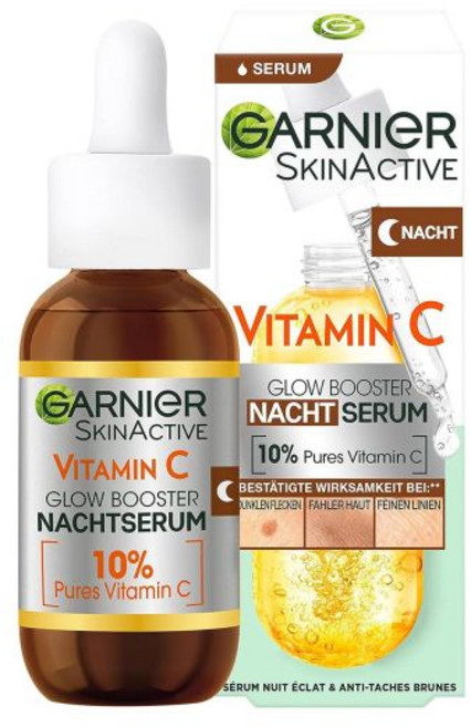 Garnier 비타민 C가 함유된 가니어 나이트 세럼 어두운 점과 지친 피부에 맞서 천연 유래의 C 10%가 비건 포뮬러 브라이트닝 세럼, 1개