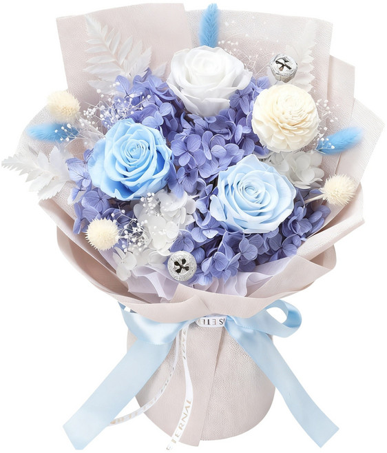 永生花紫色玫瑰花束成品情人節女友生日禮物聖誕節永生花花束, 藍色 櫥窗禮盒:1個