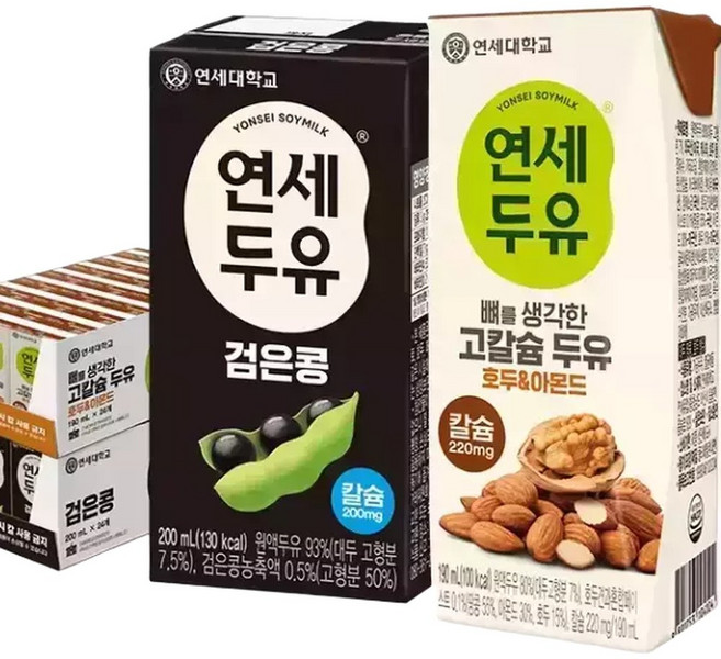 연세두유 뼈 고칼슘 두유 호두아몬드 24팩 + 검은콩 두유 200ml 24팩 총 48팩, 48개, 190ml