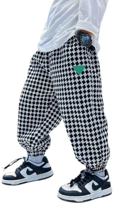 PRADA 兒童格子褲 中大童休閒運動長褲 薄款棉質與加絨款可選 黑白格紋設計