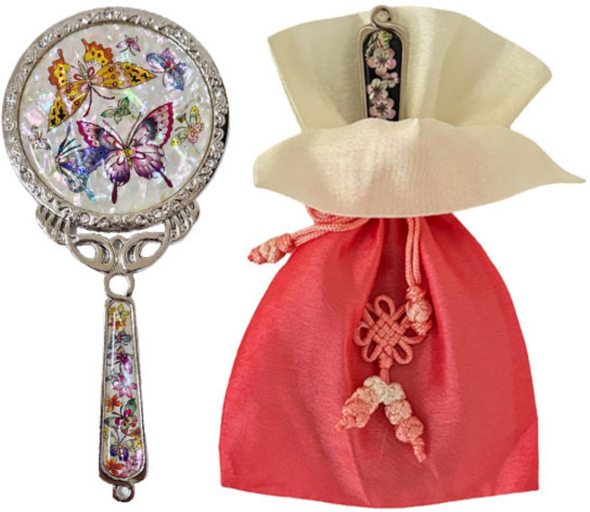 포미모어 자개손거울 전통 나전칠기 손잡이 미니 공주손거울, 1개, 나비(화이트)