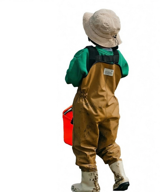 웜업 어린이가슴장화 일체형 /갯벌장화 모래놀이 키즈장화 해루질 장화 조개잡이 낚시장화, 190, 베이지