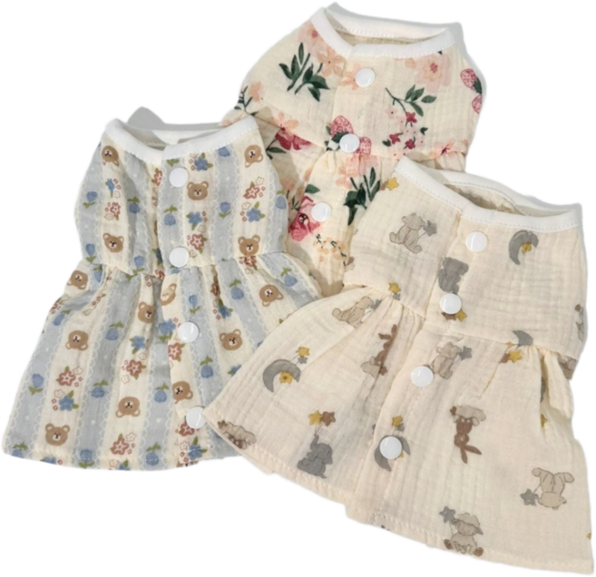 이지레이지 강아지 고양이 오가닉 리틀 코지 원피스, 1개, 작은토끼무늬