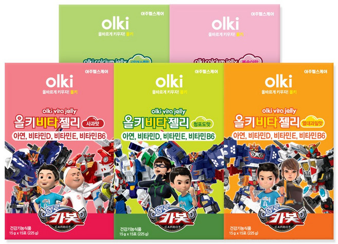 올키X헬로카봇 비타젤리3종 + 칼슘젤리 2종 (총 75포) / 아연 비타민D 비타민E 비타민B6, 1개