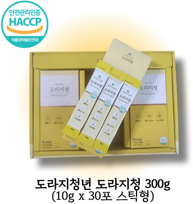 [정품] ((해썹인증)) 도라지청년 국산 배 생강 도라지청스틱 도라지즙, 1박스, 300g