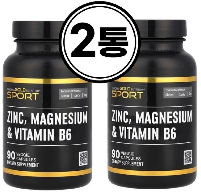 캘리포니아 골드 뉴트리션 CGN SPORT 아연 마그네슘 비타민B6 90캡슐 2통, 2개, 90정 - 쿠팡