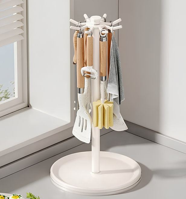 홈앤힐링 360도 회전 조리도구걸이 스탠드형 8구, 1개, 화이트