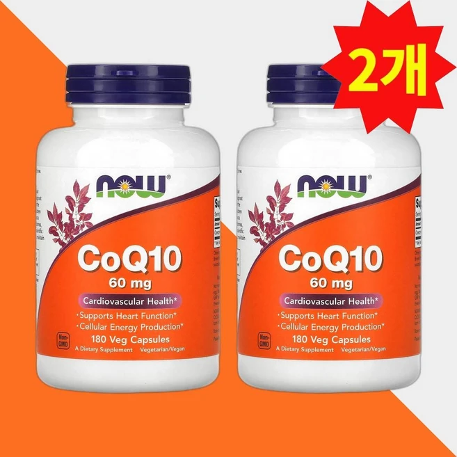 나우푸드 코큐텐 60mg 180캡슐 코엔자임Q10 코엔자임큐텐 COQ10 2개, NOW Foods, 180정 - 쿠팡