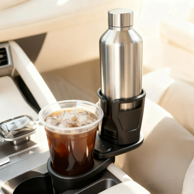 라엔트 2in1 확장형 대형 텀블러 거치 차량용 컵홀더, 블랙, 1개