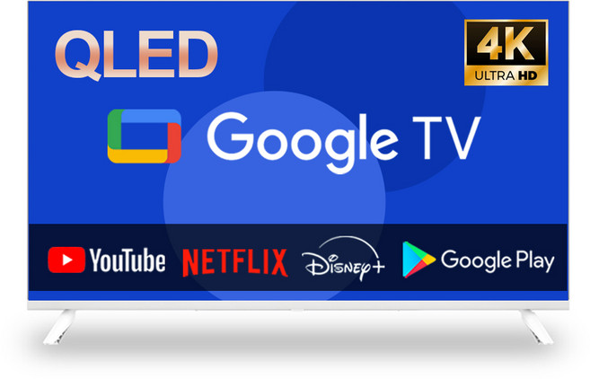 이브이 43인치 109cm UHD QLED 스마트 구글TV 화이트 에너지효율 1등급, 이브이 43인치 UHD 구글TV 화이트, 고객직접설치, 스탠드형