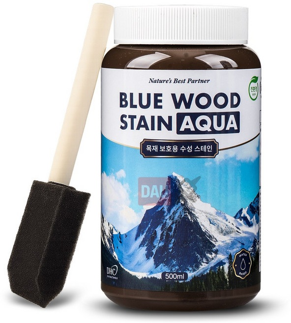 [다우몰] 친환경 수성 스테인 페인트 블루 우드 아쿠아 목재 가구 방문 코팅 (스펀지붓), 1개, 500ml, 월넛