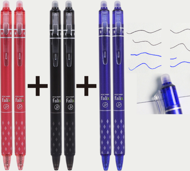 이끌리제 지워지는 볼펜 0.5mm 6P, 빨2+검2+파2, 1세트