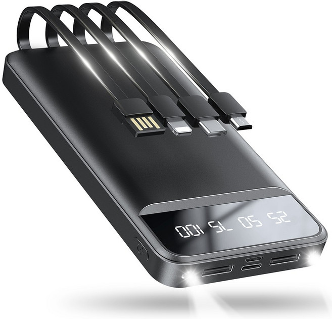 LifeSync 대용량 보조배터리 20000mAh 멀티단자 여행용 휴대용 LED조명 충전기, 블랙, SD38