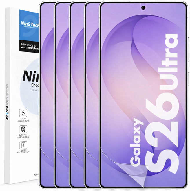NINETECH 1+4 갤럭시 S26 플러스 울트라 풀커버 지문인식 방탄 우레탄 액정 보호 필름 5매, 1세트