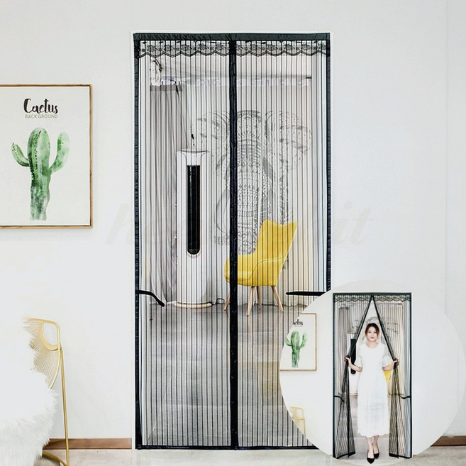히히힛 줄무늬 방문 방충망 100x210cm 블랙 부착형방충망