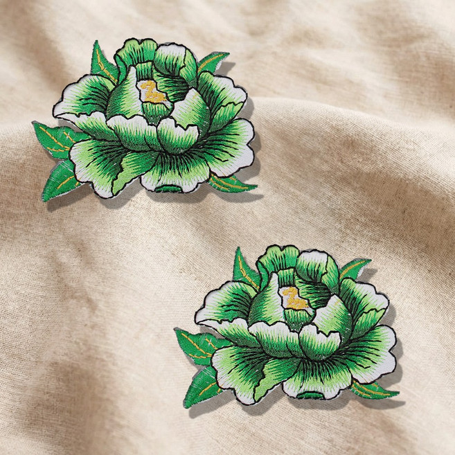 한복 자수 패치 연꽃 장식 열접착 와펜, 그린 (NO.12), 2개