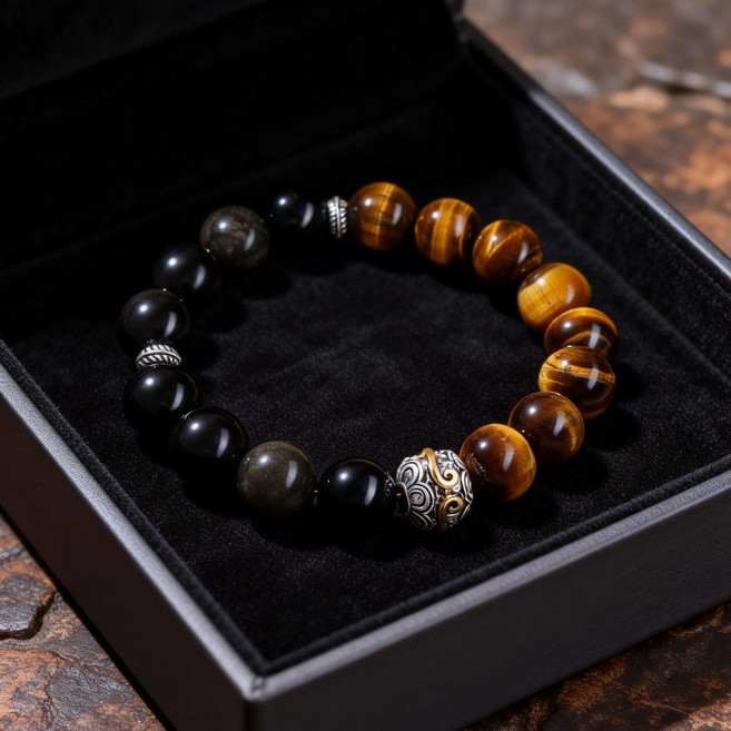 천연 흑요석 호안석 팔찌 원석 염주 남녀공용 재물운 행운 액막이