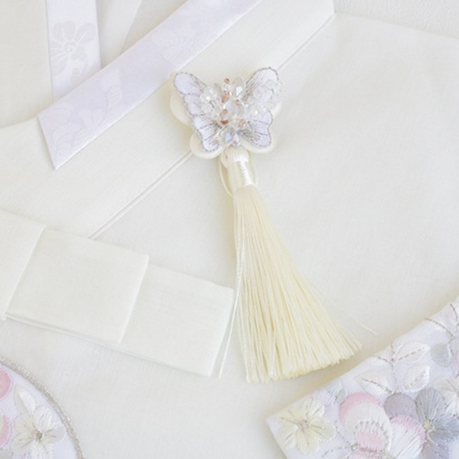 투명 비즈 플라워 나비 노리개 브로치 한복 악세사리