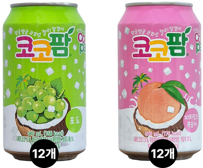 코코팜 포도 12개 피치핑크 12개 과즙음료, 24개, 340ml