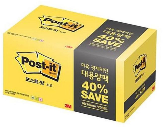 쓰리엠 포스트잇 대용량팩 102 x 76 mm 657-15A, 노랑+새싹그린+러블리핑크, 4세트