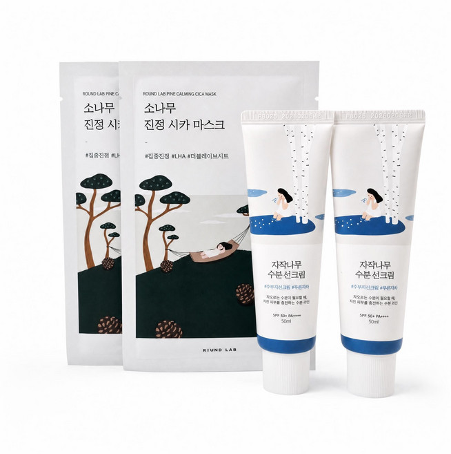 선크림어워즈 라운드랩 자작나무 수분 선크림 1+1[소나무 진정 시카 마스크 2매 증정], 2개, 50ml